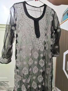 Black &amp; White Embroidered Kurti