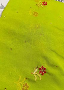 Green Embroidered Saree with red contrast blouse