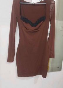 Brown Long Sleeve Mini Dress