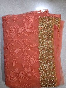🧡Net Saree With Beautiful Embroidery Design