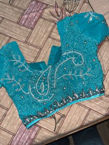 Sea blue Beaded Sequence Saree
