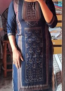 MAX Golden Motif Knee Length Navy Blue Kurti