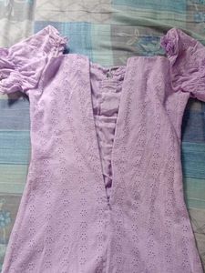 Lavender Eyelet Lace-Up Mini Dress