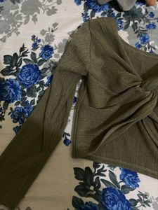 Olive Green Knotted Crop Top