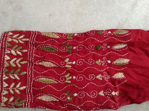 Katha Work Blouse Red Colour, Padded Blouse