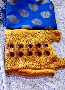 Elegant Blue Silk Suit And Free Saree