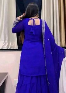 Blue Embroidered Sharara Suit XXL.