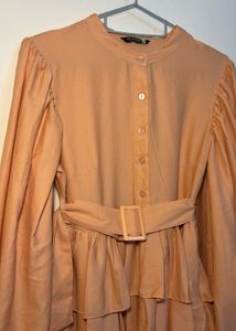 Peach Ruffle Detail Midi Dress