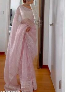 Elegant Pink Organza Saree it is stiched