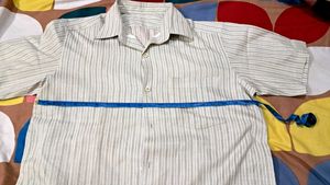 Strip Line Shirt White   Olivia  Green .