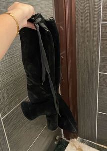 Black Velvet Knee High Boots