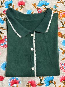 Green Knit Cardigan Top
