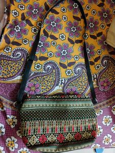 Multicolored Printed Black Faux Leather Sling Bag