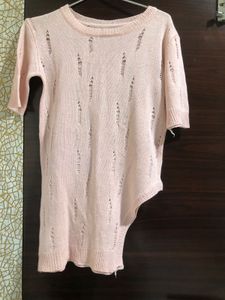 Baby Pink Distressed Knit Top