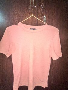 Zara Pink Ribbed T-Shirt
