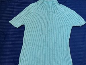Aqua Ribbed Top with Sheer Detail