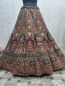 maroon velvet Bridal Lehenga Choli