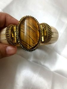 TIGERS EYE Gemstone Bone Mosiac Statement Bangl