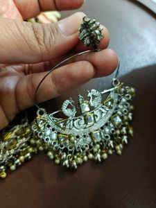 Statement Silver Kundan Hoop Earrings