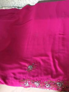 Used Embroidered Chiffon Magenta Color Saree