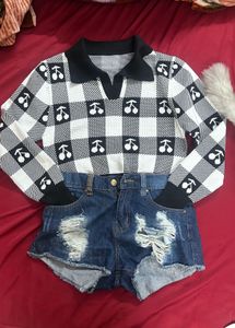 Cherry Print Sweater Type Top
