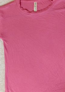 Cute Pink Ribbed Body Hugging Cropped Tee