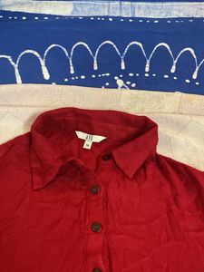 Collard Chest Open Rich Red Full Slv Dress