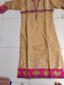 Beige And Blue Kurta Set With Duptta