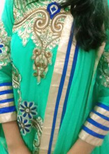 Floor Length Frock Suit with Dupatta - Sea Green