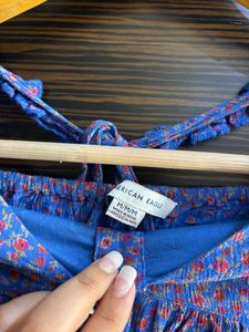 Halter Neck Floral Blue Top