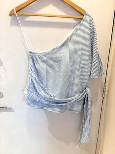 Striped One-Shoulder Tie Top