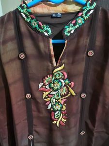 Brown Synthetic Party Wear Kurta