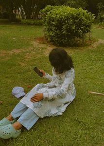 White Blue Print Full Sleeve Kurti