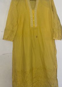 Yellow Lace Trim Kurta