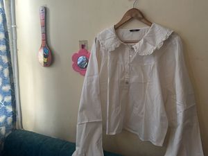 White Blouse with Ruffle Collar