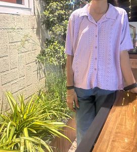 Eyelet Button-Down Top - Lavender