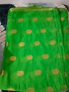 green color saree with golden butta single use