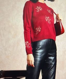 Embroidered Maroon Knit Sweater