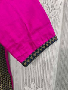 Pink Silk-Cotton Kurti with Black &amp; Gold Panel – E