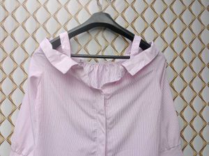 New With Tag Korean Stripped Shoulder Shirt