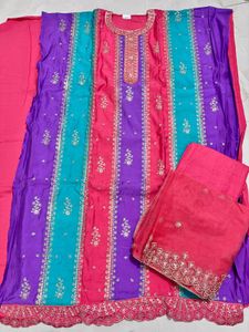 Pink &amp; Purple Embroidered Salwar Kameez
