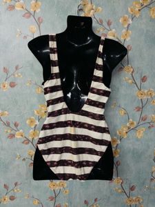 Brown N White Striped Bodysuit