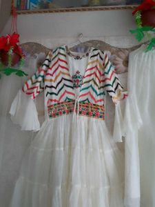 White Embroidered Dress &amp; Pants Set