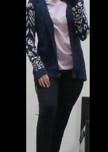 Fame Forever Blue Block Print Jacket/Sweater