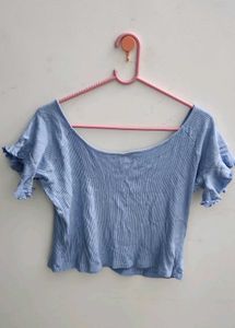 Cute Blue Ruffle Sleeve Top