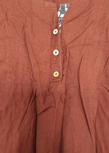 Brown Up Down Flare Kurta In Khadi