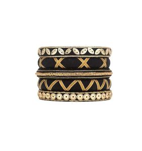 Black &amp; Gold Embroidered Bangles (Set of 4)