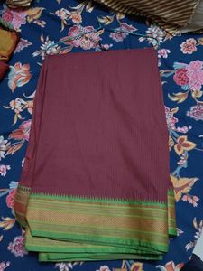 Striking Maroon Saree with Bold StripedGreen Pallu