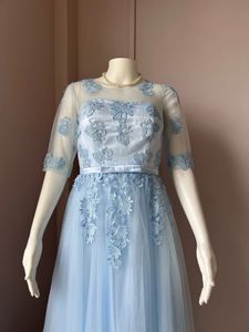 Blue Lace Embellished Luxe Gown