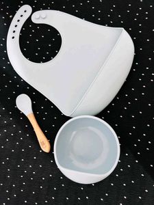 Kids Station Silicone Bib With Bowl Spoon For Baby